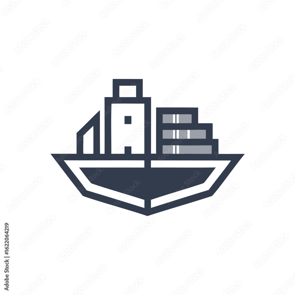 Poster vector art of docker container ship logo isolated on white background with modern design