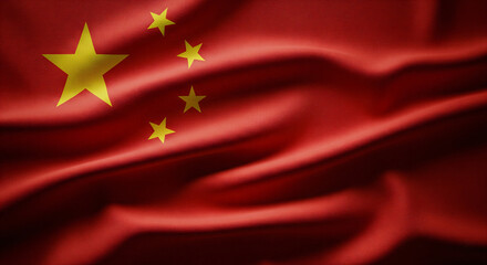 China flag with slight folds and realistic fabric texture, dark tone and subtle dramatic lighting, full canvas coverage JPG