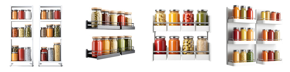 Kitchen Spice Rack Collection: Organized Jars Illustration on White