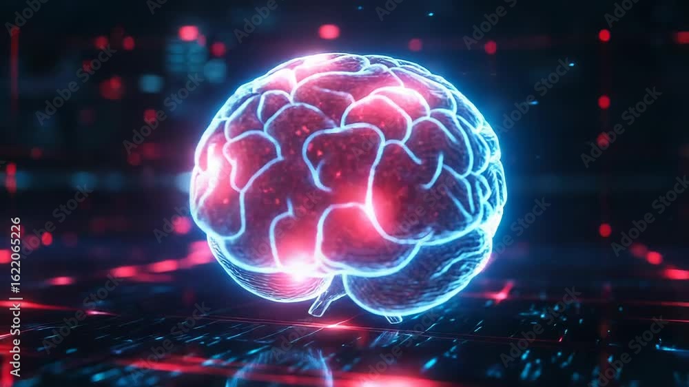 Poster artificial intelligence processing data in digital brain network