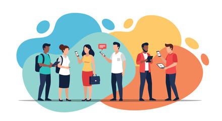 Diverse group of people using smartphones and tablets, ideal for website banners and app marketing materials.