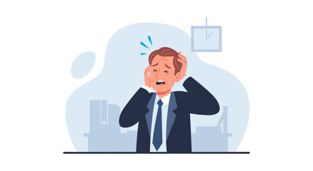 Stressed businessman pulling his hair out, perfect for illustrating workplace anxiety or burnout on websites or brochures.