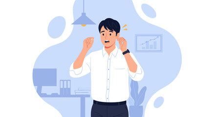 Surprised businessman holding a pill, perfect for illustrating stress, health, or work-life balance articles.