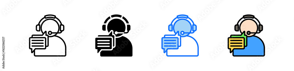 Poster chat support icon set multiple style collection