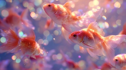 Surreal goldfish floating in air with soft glow contrast colorful dreamy magical vibe