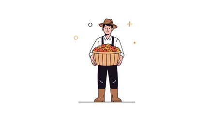 Fototapeta premium A cheerful farmer proudly displays a basket overflowing with freshly harvested fruits and vegetables