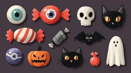 Halloween candy and spooky icons