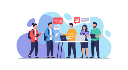 Marketing and Sales Team Collaboration: Illustration for Landing Pages and Presentations