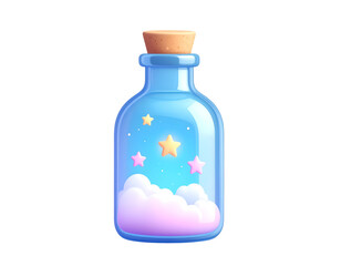 3D Bottle Illustration Night Sky Clouds Stars