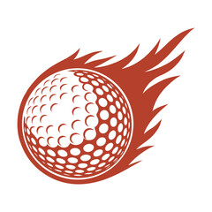 Red golf ball with flames graphic on white background sport game 1