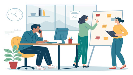 Teamwork in a modern office: diverse colleagues collaborating on a project, perfect for business presentations and website landing pages.