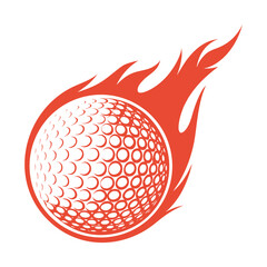 Red golf ball with flames graphic on white background sport game 2