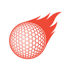 Red golf ball with flames graphic on white background sport game 3
