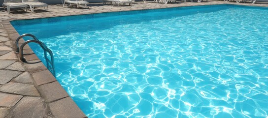 Obraz premium Sparkling blue pool with stone steps and ladders