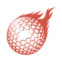 Red golf ball with flames on white background sport game