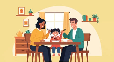 Fototapeta premium Happy family enjoying a meal together at home. Perfect for family, food, and lifestyle content.