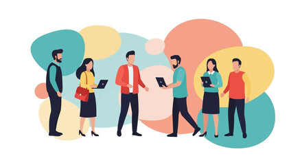 Diverse team of professionals collaborating using laptops and tablets. Ideal for website banners, presentations, and marketing materials.