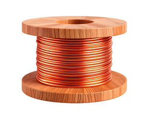 Copper Wire on Wooden Spool 3D Render