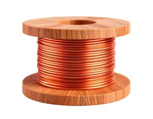 Copper Wire on Wooden Spool 3D Render