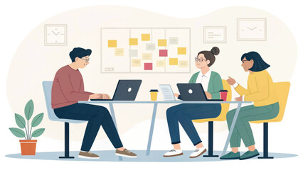 Fototapeta premium Diverse team collaborating on project, perfect for website landing pages or business brochures.