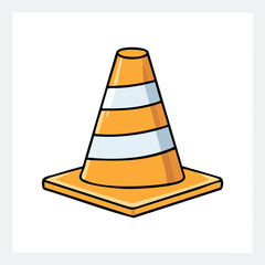 An isolated orange and white traffic cone icon. A simple flat vector illustration for under construction, road work, and safety barriers.