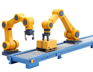 3D Robotic Arm Assembly Line Illustration