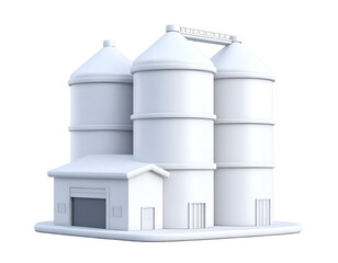 3D Model White Industrial Silos