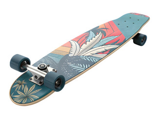 Colorful tropical leaf design skateboard on black background