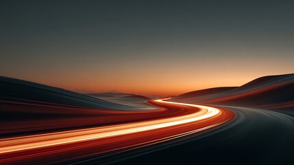 Sunset Highway: Abstract Light Trails Across Dramatic Landscape