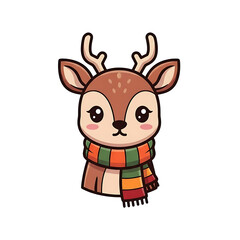 Cute cartoon deer wearing a scarf isolated on transparent background