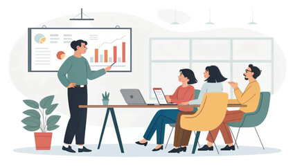 Business team meeting presentation, perfect for website landing page or brochure.