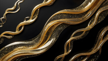 Golden glitter trails on black background dramatic