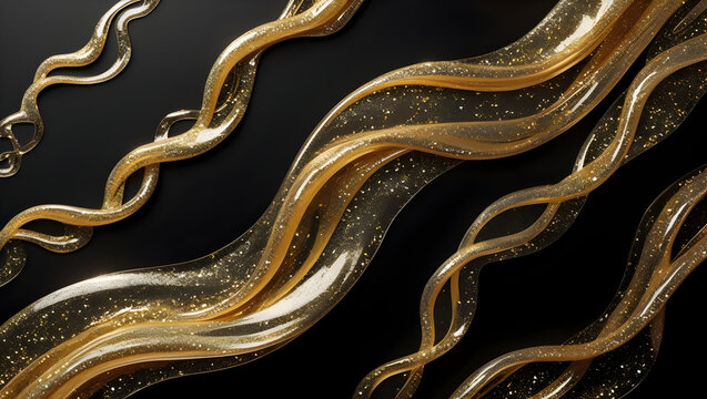 Golden glitter trails on black background dramatic