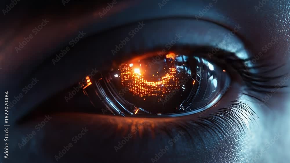 Poster futuristic bionic eye showing digital display of information