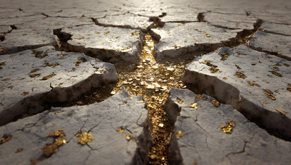 Cracked dry earth with golden flecks ground texture