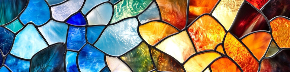 High gloss ceramic tiles with abstract stained graphics in vivid colors