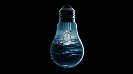 Water glowing softly inside light bulb surreal artistic contrast mysterious fantasy vibe