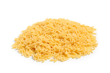 Heap of raw alphabet pasta isolated on white background, closeup