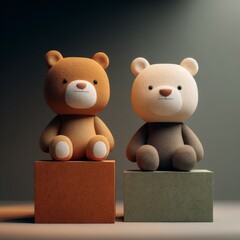 Cute Soft Toy Bears on Colorful Cubes in Modern Setting