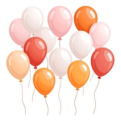 A cluster of pastel-colored balloons floats against a white background