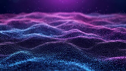 A mesmerizing display of blue and purple particles forming a dynamic wavelike structure against a dark background - Powered by Adobe