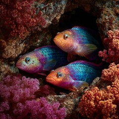 Vibrant Marine Life with Colorful Fish and Coral Reef in Ocean