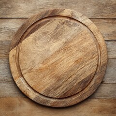 Rustic Wooden Round Cutting Board on Vintage Wooden Table Top