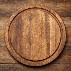 Round Wooden Plate on Rustic Wooden Background for Food Photography