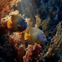 Vibrant Underwater Scene with Colorful Fish and Coral Reef
