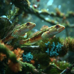 Colorful Underwater Scene with Fish and Marine Life in Coral Reef