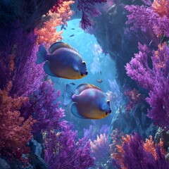 Colorful Underwater Scene with Fish and Vibrant Coral Reef