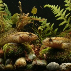 Freshwater Fish Among Aquatic Plants in Natural Habitat Scene