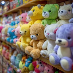 Cute Plush Toys on Display in a Colorful Retail Environment