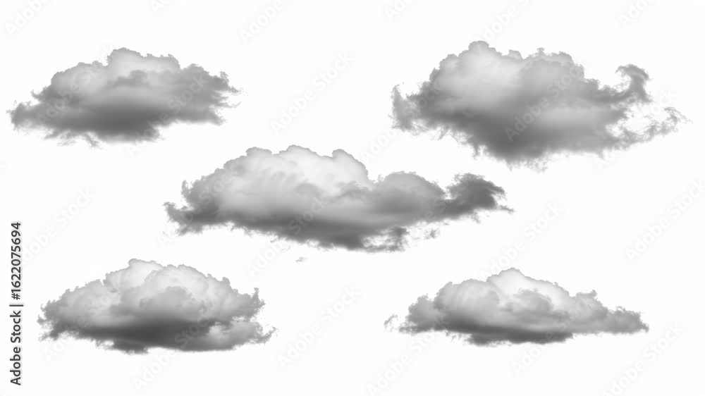 Aufkleber five fluffy cumulus clouds are floating peacefully against a bright white background creating a sere